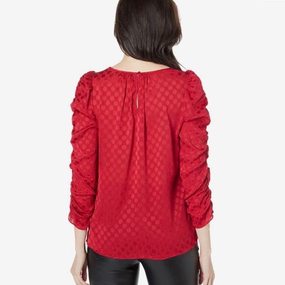 Max Studio Jacquard Shine Dot Ruched Sleeve Blouse - Picture 2 of 7